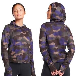 Athleta Purple Camo Print Pinnacle Cropped Pullover Hoodie